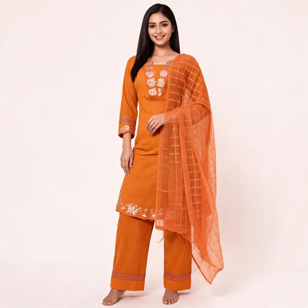 Orange_Cotton_Embroidered_Straight_Kurta_Set_For_Women