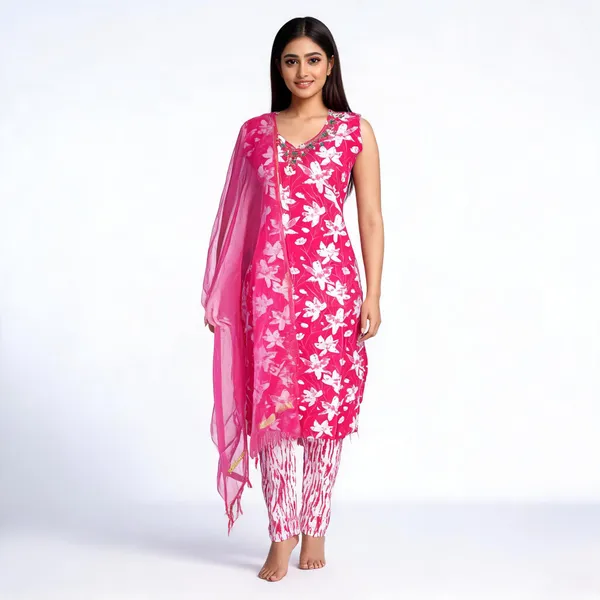 Pink_Cotton_Floral_Print_Sleeveless_Kurta_Set_For_Women