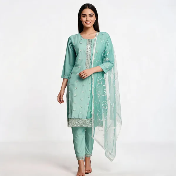 Aqua_Muslin_Silk_Embroidered_Straight_Kurta_Set_For_Women