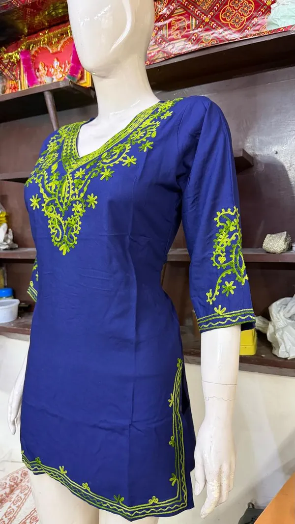 Blue_Embroidered_Straight_Kurti_for_Women
