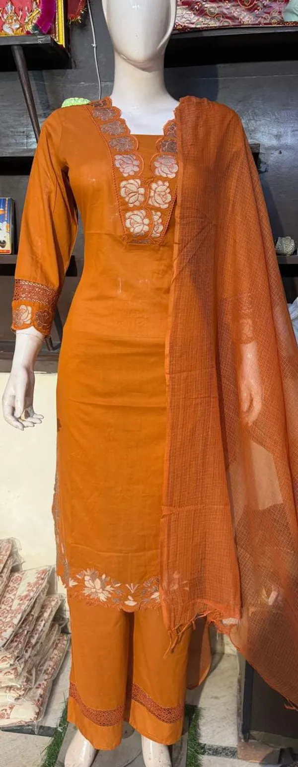 Orange_Embroidered_Straight_Fit_Kurta_Set_for_Women