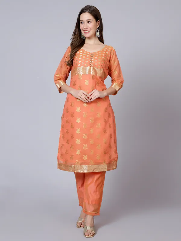 Peach_Woven_Salwar_Suit_Set_for_Women