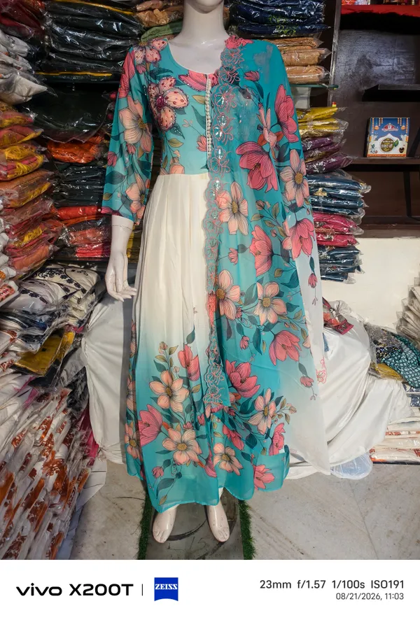 Turquoise_Georgette_Floral_Anarkali_Dress_for_Women