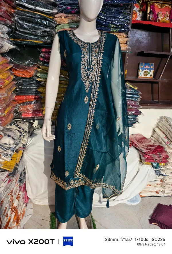 Teal_Embroidered_Straight_Kurta_Set_For_Women