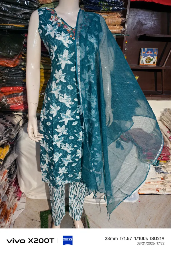 Teal_Floral_Print_Kurta_Set_for_Women