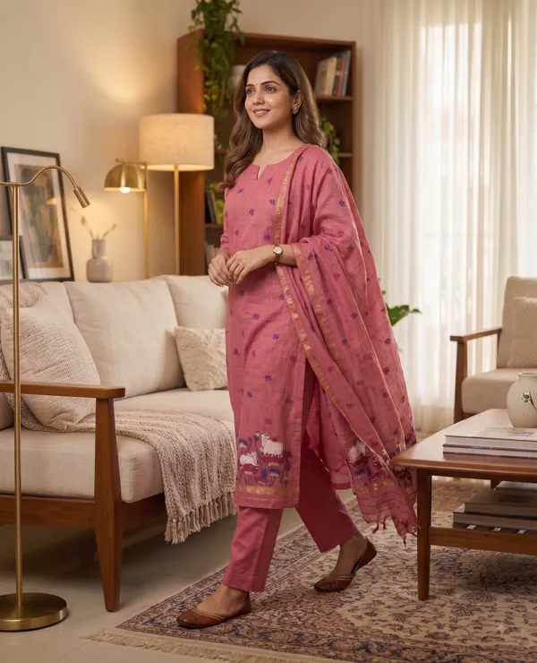 Pink_Muga_Banarasi_Cotton_Weaving_Unstitched_Kurta_Set_For_Women