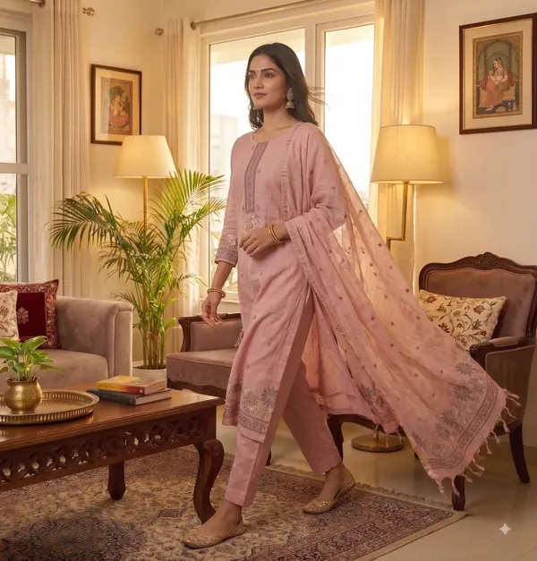 Pink_Muga_Banarasi_Cotton_Weaving_Unstitched_Kurta_Set_For_Women