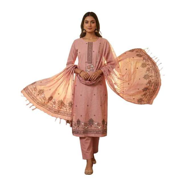 Pink_Muga_Banarasi_Cotton_Weaving_Unstitched_Kurta_Set_For_Women