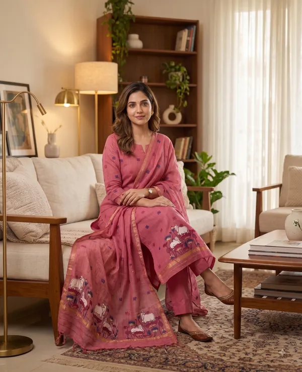 Pink_Muga_Banarasi_Cotton_Weaving_Unstitched_Kurta_Set_For_Women