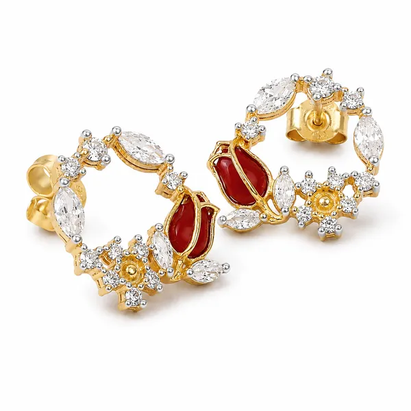 Multicolor_925_Silver_Red_Enamel_Rosebud_Stud_Earrings_For_Women