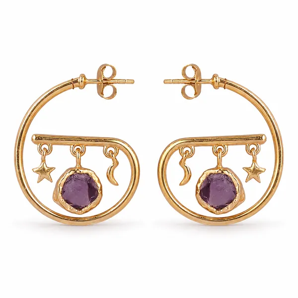 Gold_925_Silver_Amethyst_Moon_Star_Hoop_Earrings_For_Women