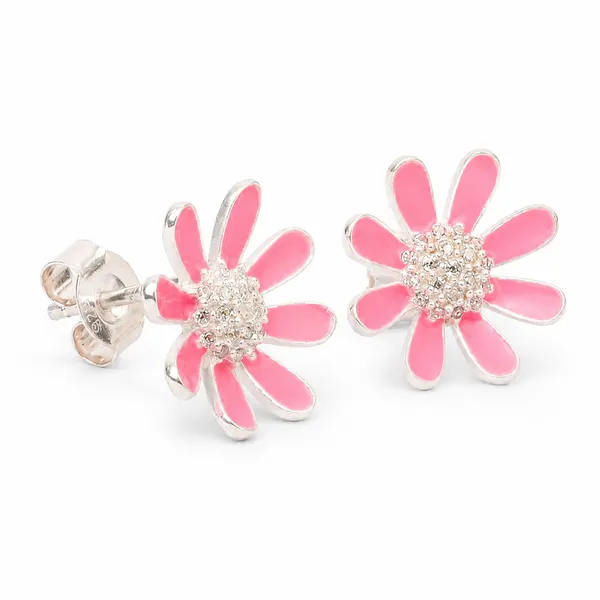 Pink_925_Silver_Pink_Enamel_Cz_Sunflower_Stud_Earrings_For_Women