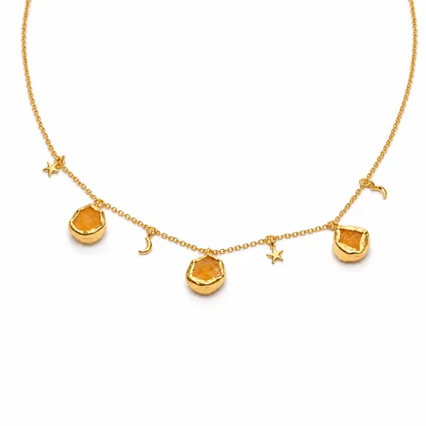 Gold_925_Silver_Celestial_Druzy_Charm_Short_Necklace_For_Women