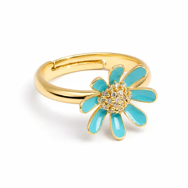 Gold_&_Blue_925_Silver_Enamel_Cz_Sunflower_Ring_For_Women