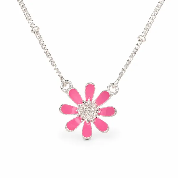 Silver_&_Pink_925_Silver_Enamel_Cz_Floral_Pendant_Necklace_For_Women