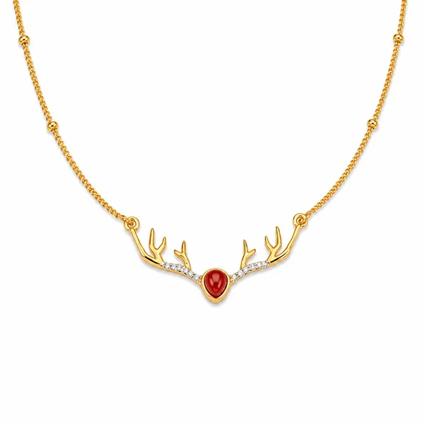 Gold_925_Silver_Red_Onyx_Deer_Motif_Pendant_Necklace_For_Women