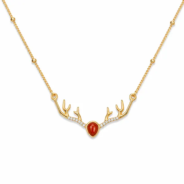Gold_925_Silver_Red_Onyx_Deer_Motif_Pendant_Necklace_For_Women