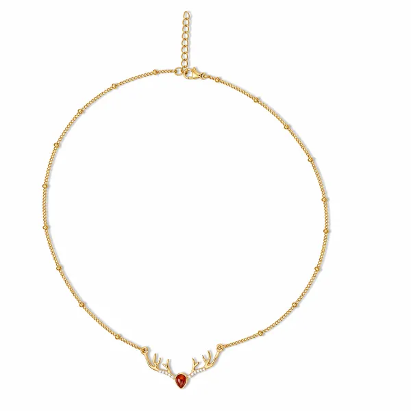 Gold_925_Silver_Red_Onyx_Deer_Motif_Pendant_Necklace_For_Women