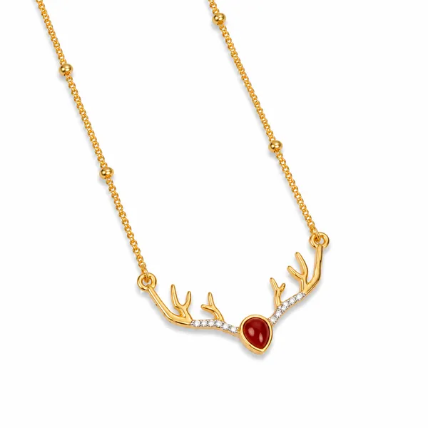 Gold_925_Silver_Red_Onyx_Deer_Motif_Pendant_Necklace_For_Women