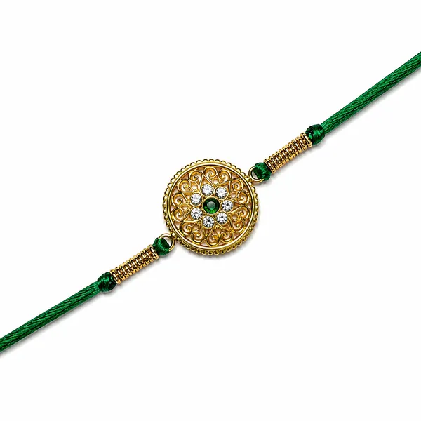 Green_Brass_Cz_Filigree_Medallion_Rakhi_For_Men