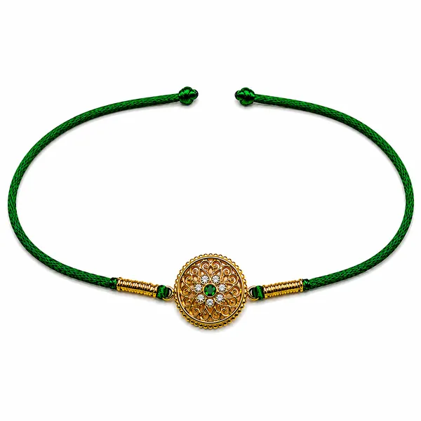 Green_Brass_Cz_Filigree_Medallion_Rakhi_For_Men