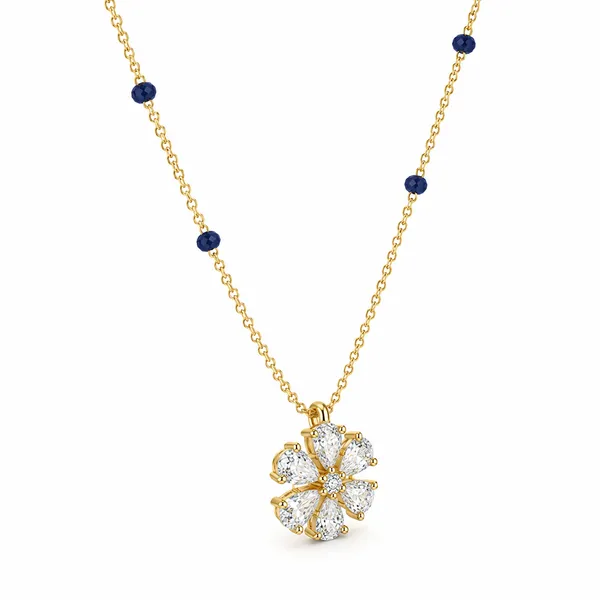Gold_Tone_Blue_Beaded_Floral_Pendant_Necklace_For_Women