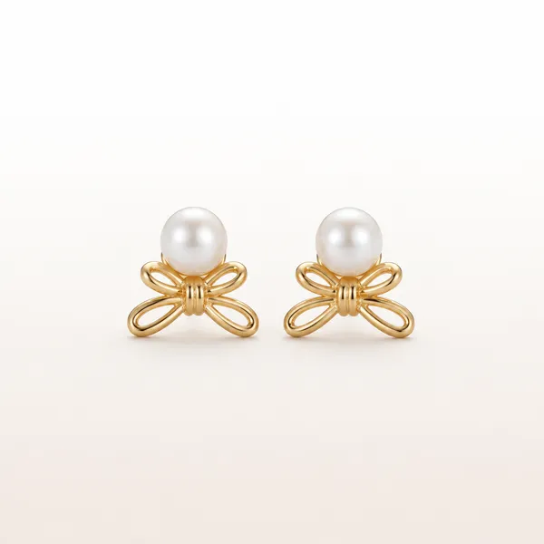 Gold_Tone_Pearl_Bow_Stud_Earrings_For_Women