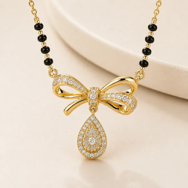 Gold_Tone_Black_Beaded_Bow_Pendant_Necklace_For_Women