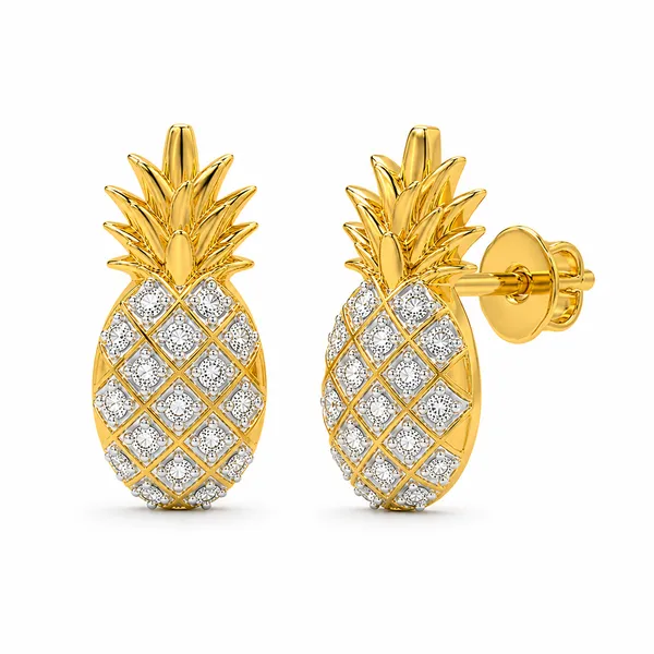 Gold_Tone_Pineapple_Stud_Earrings_For_Women