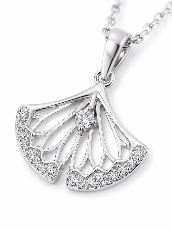 Silver_Tone_Fan_Pendant_Necklace_For_Women