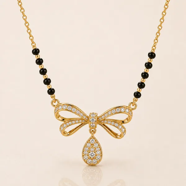 Gold_Tone_Black_Beaded_Bow_Pendant_Necklace_For_Women