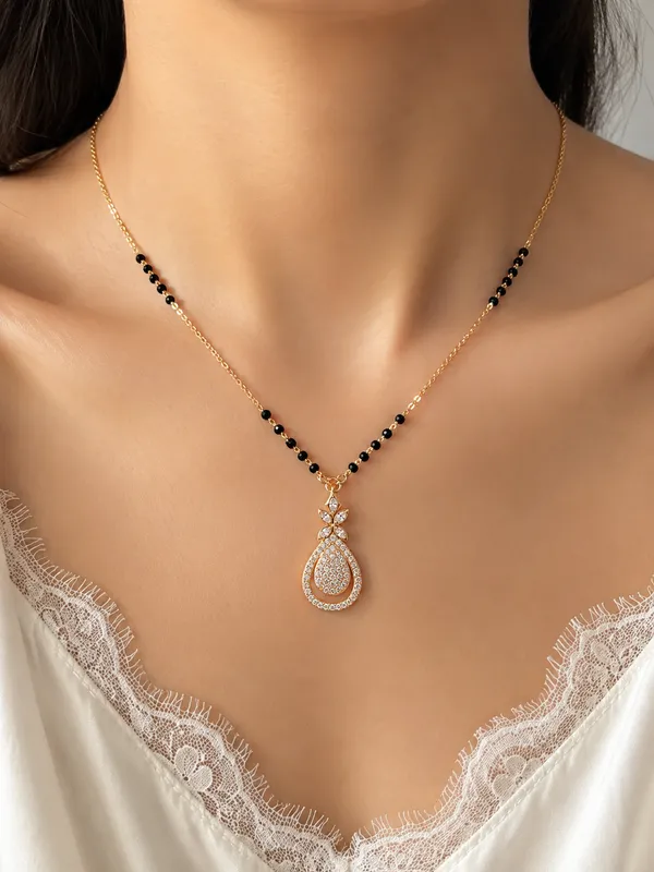 Gold-Tone_Black_Bead_Floral_Pendant_Mangalsutra_Necklace