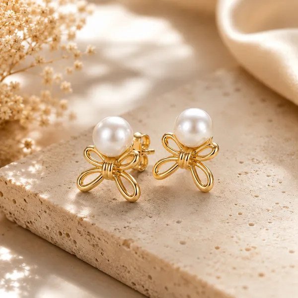 Gold_Tone_Pearl_Bow_Stud_Earrings_For_Women