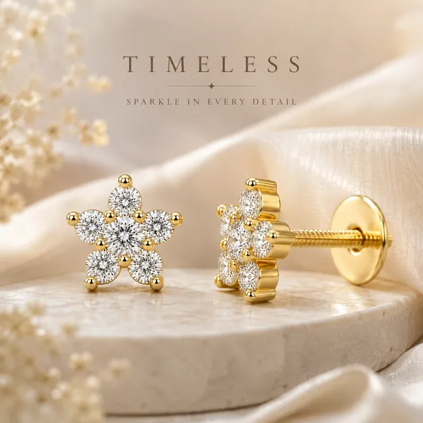 Gold_Tone_Floral_Stud_Earrings_For_Women