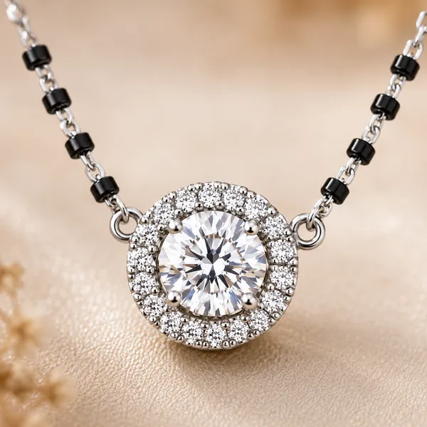 Silver_Tone_Black_Beaded_Pendant_Necklace_For_Women