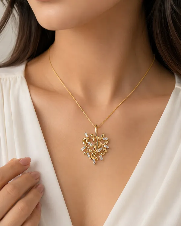 Gold_Tone_Leaf_Pendant_Necklace_For_Women