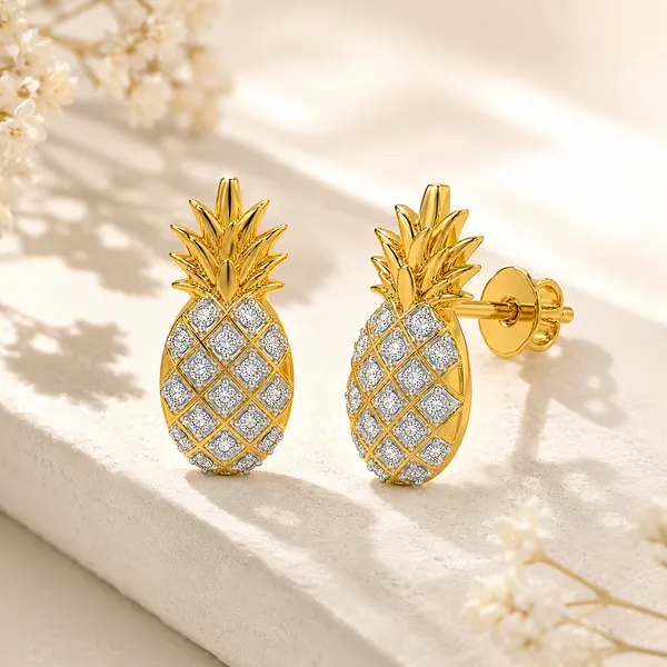 Gold_Tone_Pineapple_Stud_Earrings_For_Women