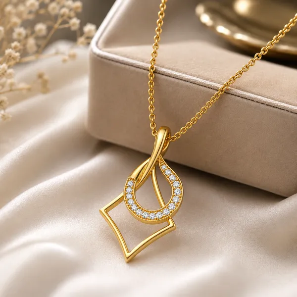 Gold_Tone_Drop_Pendant_Necklace_For_Women