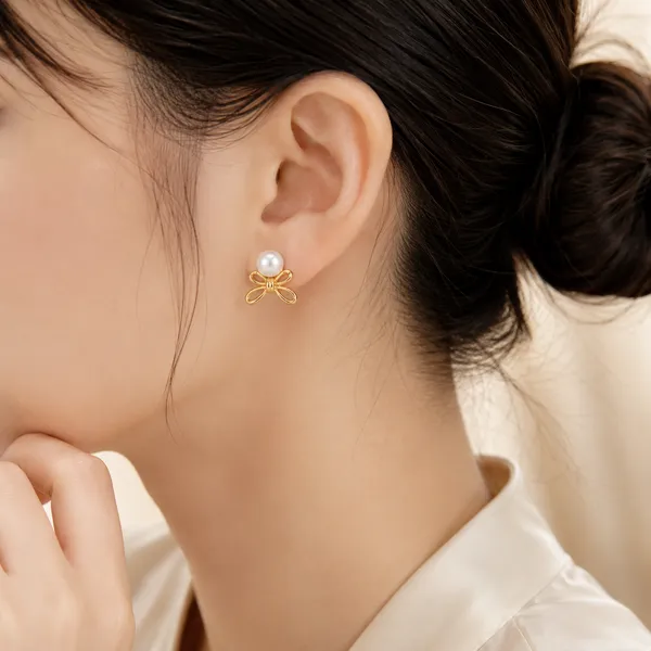 Gold_Tone_Pearl_Bow_Stud_Earrings_For_Women