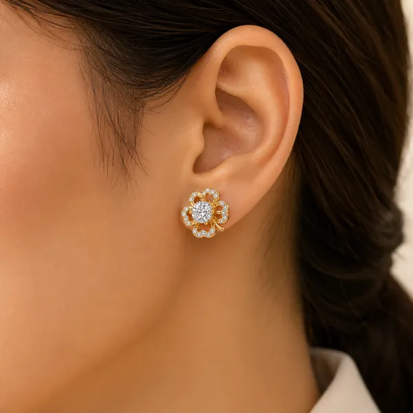 Gold_Tone_Floral_Stud_Earrings_For_Women
