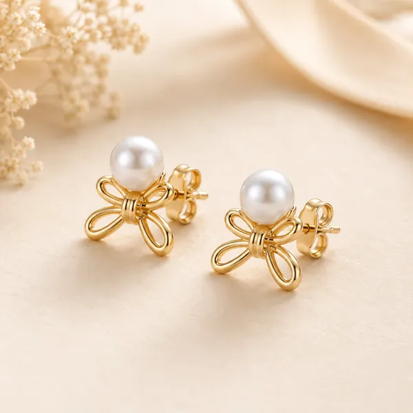 Gold_Tone_Pearl_Bow_Stud_Earrings_For_Women