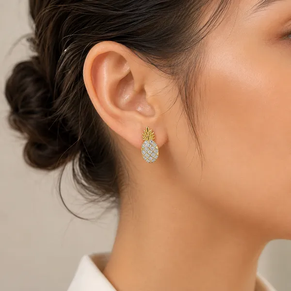 Gold_Tone_Pineapple_Stud_Earrings_For_Women