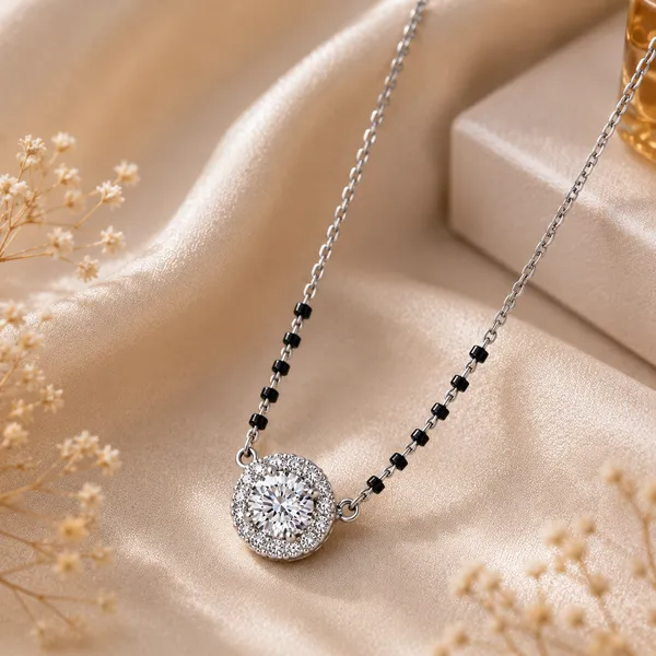 Silver_Tone_Black_Beaded_Pendant_Necklace_For_Women