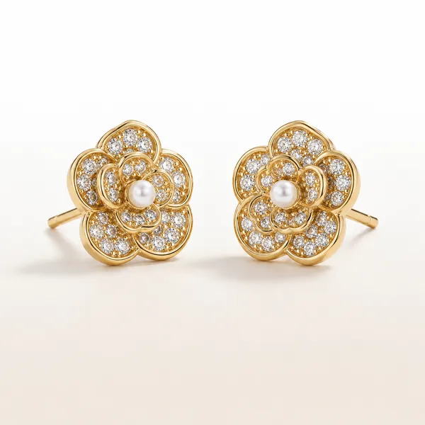 Gold_Tone_Floral_Stud_Earrings_For_Women