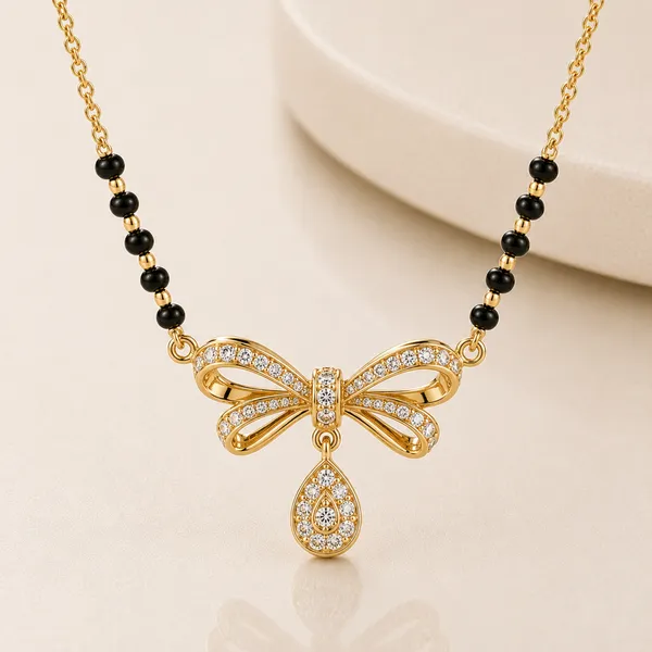 Gold_Tone_Black_Beaded_Bow_Pendant_Necklace_For_Women