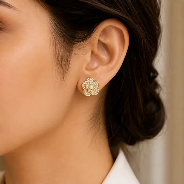 Gold_Tone_Floral_Stud_Earrings_For_Women