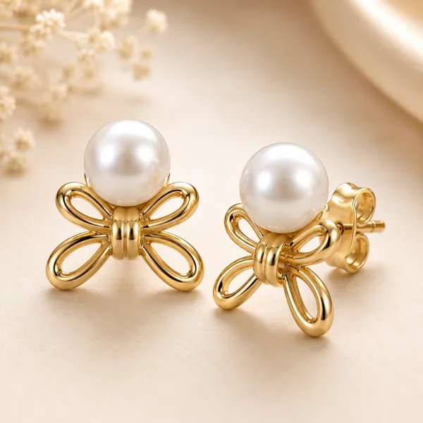 Gold_Tone_Pearl_Bow_Stud_Earrings_For_Women