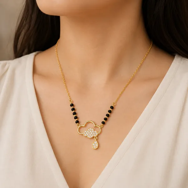 Gold-Tone_Black_Beaded_Cloud_Pendant_Necklace_For_Women