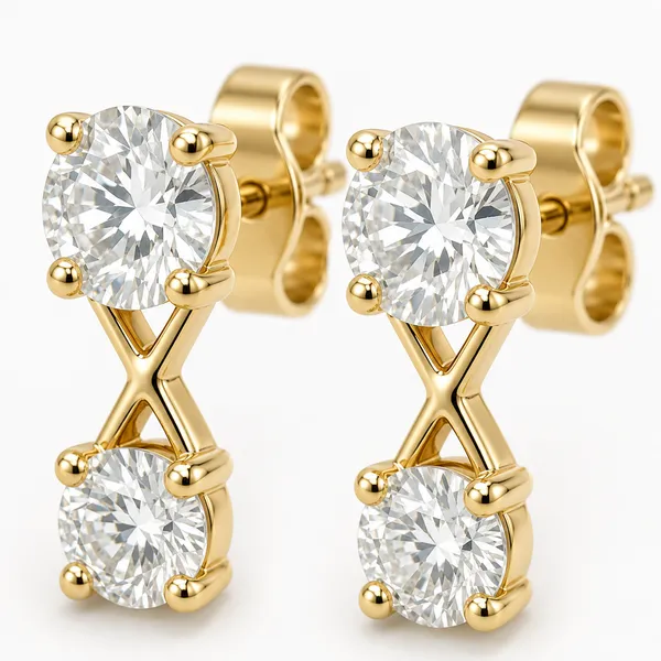 Gold_Tone_Double_Stone_Stud_Earrings_For_Women