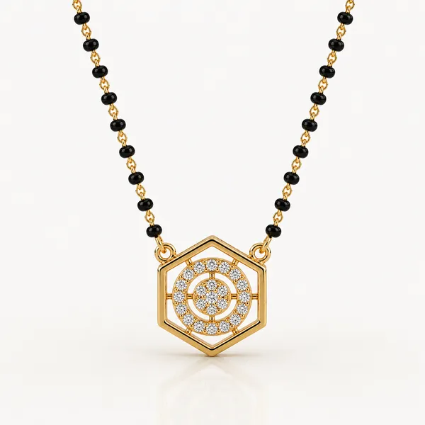 Gold_Tone_Black_Beaded_Hexagonal_Pendant_Necklace